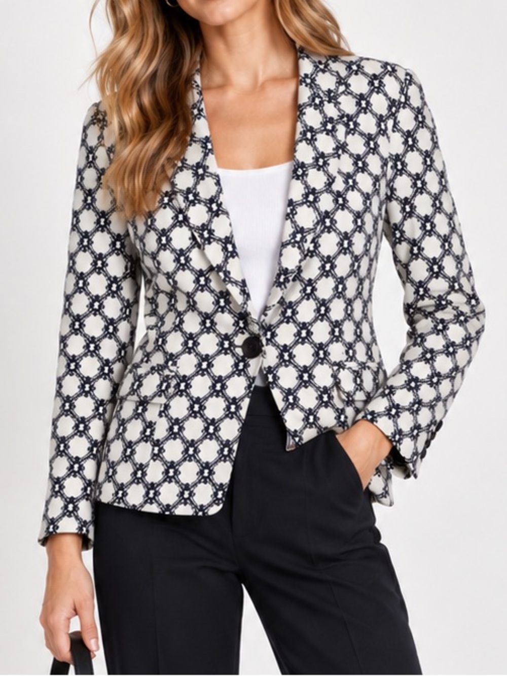 Isabel Marant Print Classic Blazer White Navy Blue Size 38 US 4 Medium $375